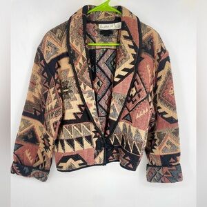 Vintage 90s Flashback Womens Large Southwestern Aztec Cropped Jacket Black Rodeo